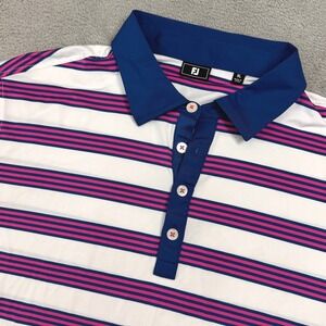 FJ Footjoy Golf Polo Shirt Mens Extra Large‎ XL Striped White Pink Blue Clean!
